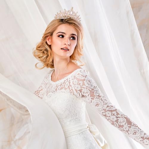 Image of Fesciory Birthday Crown for Women, Gold Plated Crystal Tiara with Sash | Sparkling Princess Queen Tiara, Adult Fit, Birthday, Wedding, Prom, Coming of Age Gifts & Halloween Costume Accessories