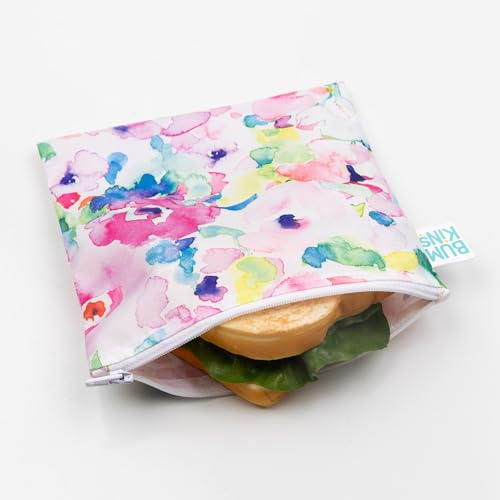 Bumkins Sandwich Bag / Snack Bag, Reusable, Washable, Food Safe, BPA Free, 7x7, 2-Pack, Watercolor & Brushstrokes