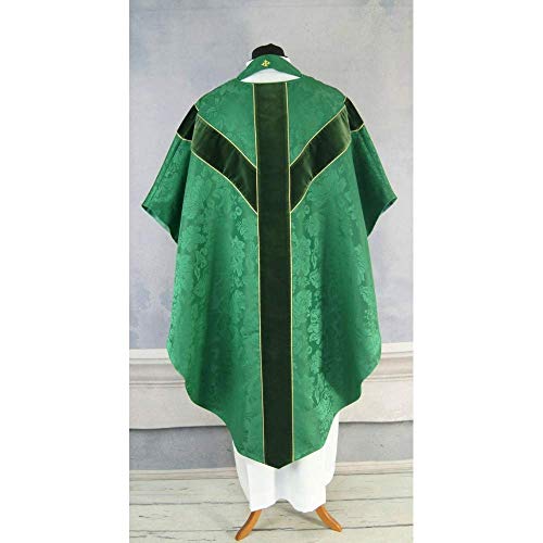 Vestment Green - Traditional Semi Gothic style Chasuble with a matching stole, Vestments for Priest, Catholic Vestments, Liturgical Chasuble.3