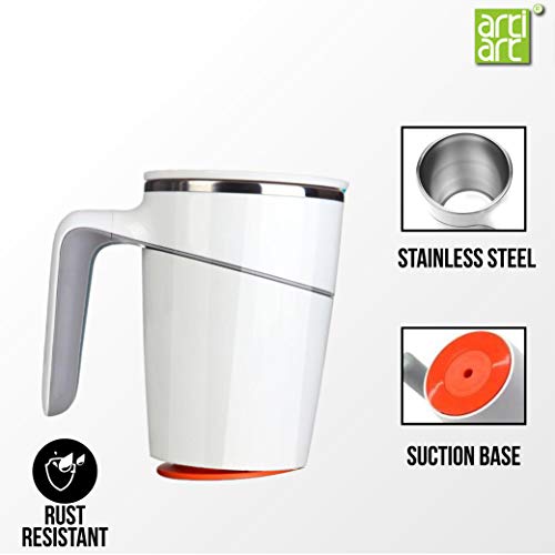Image of (Taiwan Grace Stainless Steel Spill Proof Suction Mug with Flip Top Lid, Patented Design & Suction Technology, Keeps Hot & Cold for 2 Hours (470 ML) White