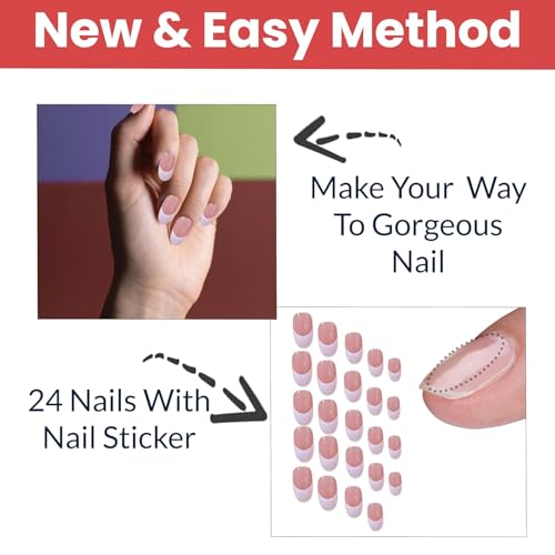 Image of TEMPERIA Press On Fake Nails For Women & Girls - French Acrylic Reusable Aesthetic - Stick On Artificial False Nails Extension - (24 pcs) (Pink & White)