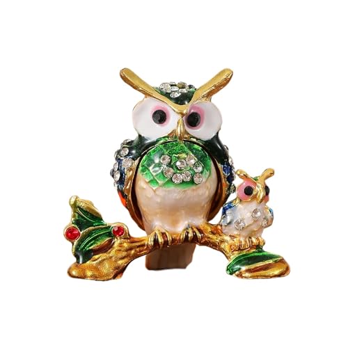 ChunRan Li89 1.97 * 1.77inch Fashionable Owl Jewelry Box Ornament, European-style Metal Craft, Light Luxury Retro Desktop Jewelry Box Ornament (4015 green)