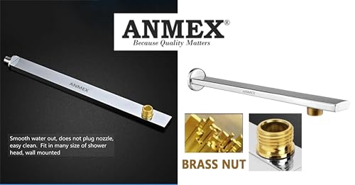Image of Mirror Stainless Steel 304 Square UltraSlim High Pressure Rainfall Shower Head With inchBRASS NUT inch Shower Fit Arm /Rod (PREMIUM SERIES) (12X12 + 24INCH inchBrass Nut inch ARM)