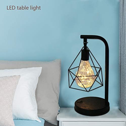 Vintage Table Lamp, Retro Cage Nightstand Lamp Battery Operated, Geometric Wire Industrial Bedside Desk Lamp, Suitable for Bedroom Living Room Coffee Store Restaurant (Black)