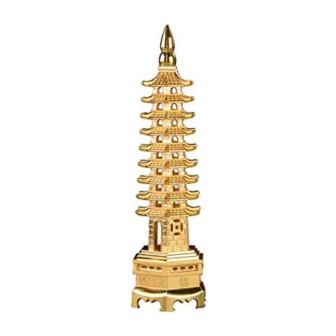 BRABUD 7'' Alloy Fengshui 9 Level Pagoda Wenchang Tower Statue Protection Business Rises Desk Decor Collectible Golden Color ZD112 Cover
