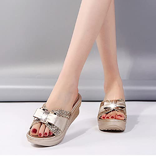 MATERUIEYES Thick Bottom Slippers Wedges Bow Peep Toe Slippers Woman Shoes2