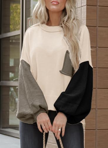 Image of Dokotoo Women's Sweater Tops 2026 Ribbed Knitwear Lantern Pullover Sweater | Fall Winter Outfits,Bell Sleeve,Crewneck,Lightweight Knit Pullover,Soft Comfy Tops,Teacher Vacation