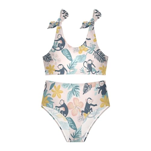 Plaaee Girls' 2 Piece Swimsuits Monkeys Jungle Leaves Flowers Cute Bikini Set Bathing Suit 4T