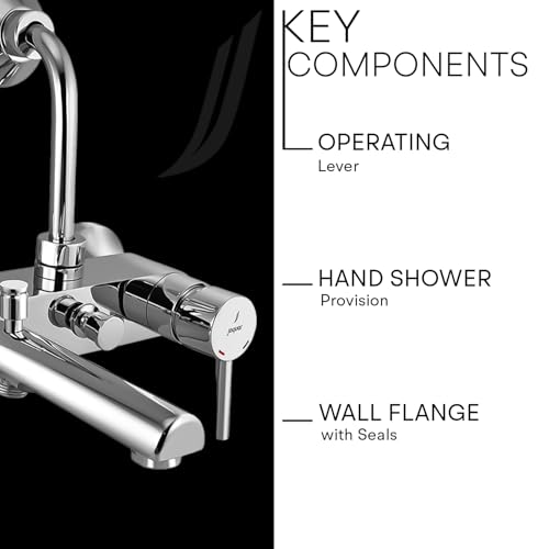 Image of Jaquar Single Lever Wall Mixer 3-in-1 System with Provision for Hand Shower & Overhead Shower (without Hand & Overhead Shower) With 115mm Long Bend Pipe, Connecting Legs & Wall Flange, Chrome Finish