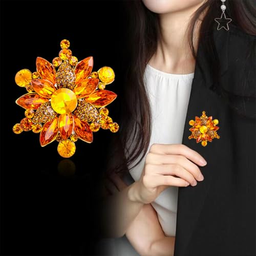 Image of Rhinestone Flower Brooch Pin for Women Red Black Purple Flower Broochs Pin Hat Christmas Brooch Jewelry