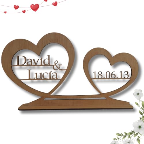 Presente de aniversário casal personalizado com nomes e data em madeira - presentes originais para casamentos, namorados, namorados - design artesanal ideal para decoração de casa.