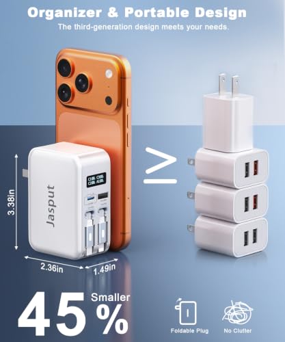 67W Jasput 4-in-1 GaN Retractable Wall Charger w/ Dual Built-In Cables, USB-C & USB-A Ports - image 6