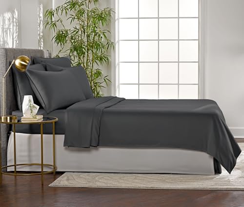Image of Full Sheets by Pure Bamboo, Genuine 100% Organic Viscose Derived from Bamboo Bed Sheet Set, Luxuriously Soft & Cooling, Double Stitching, 2 Year Quality Promise (Full, Charcoal)