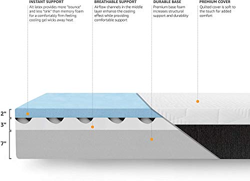 Image of Amazon Basics Cooling Gel-Infused Memory Foam Mattress, Firm, Breathable, Full Size, CertiPUR-US Certified, 75 x 54 x 12 inches, White /Gray