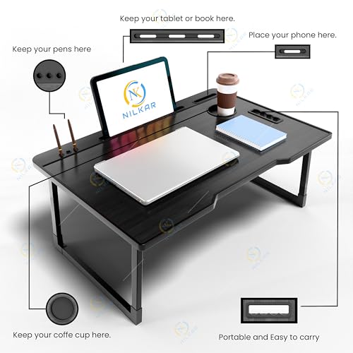 Image of Study Table Bed Table Premium Laptop Table /Foldable and Portable Wooden /Writing Desk for Office /Home /School (CTD Black)