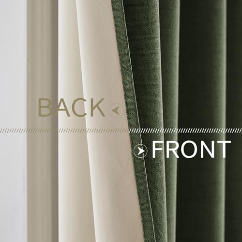 Image of MIULEE 100% Blackout Linen Textured Curtains for Bedroom Solid Thermal Insulated Olive Green Grommet Room Darkening Curtains & Drapes Luxury Decor for Living Room 52 x 72 Inch (2 Panels)