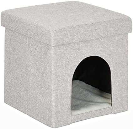 Relaxdays Cat Cave Hideaway for Cats and Small Dogs, Indoor Animal Hideaway, H x W x D: 38.5 x 37 x 37 cm, Beige