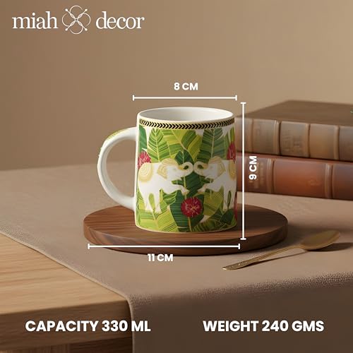 Image of Miah Neelmayur Royale Floral Ceramic Cup Set - Set of 6 | 10.16 cm x 6.85 cm x 8.89 cm | Handcrafted Coffee & Tea Mugs | Microwave & Dishwasher Safe | Vibrant Garden-Inspired Design