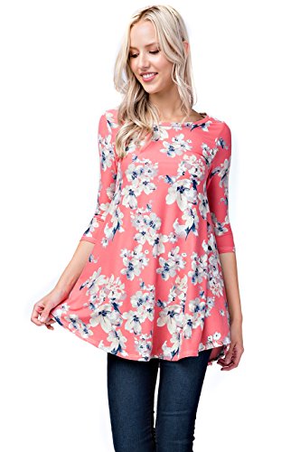 Betsy Red Couture Women's Long and 3/4 Sleeve Soft Knit Tunic Top (S-3X)