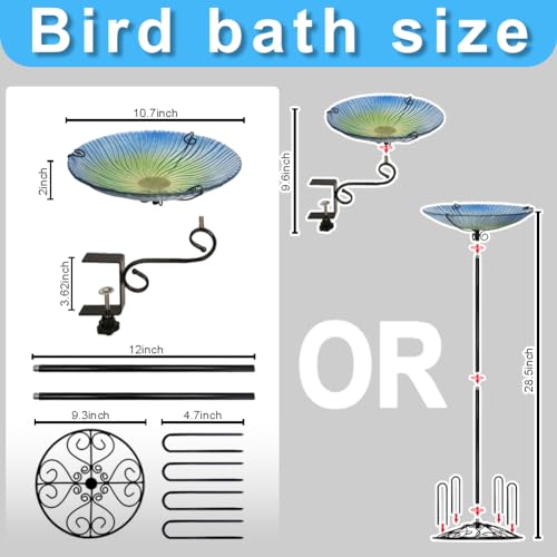 OUISJYER Banheiras de vidro para pássaros montadas em deck para ambientes externos, tigela de banho