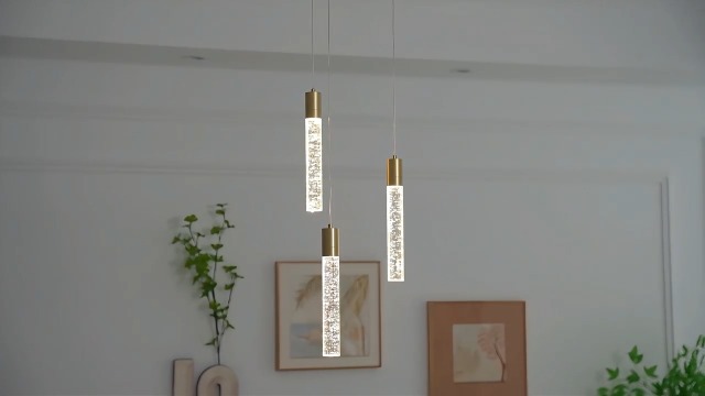 Image of 3 Light Pendant Lights,LED Bubble Crystal Pendants with Dimmable,Gold