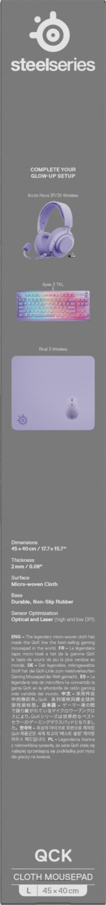 SteelSeries QcK Alfombrilla Gaming Grande - Lavender - Base Antideslizante - Seguimiento y Estabilidad Top - Optimizada para sensores - 450 mm x 400 mm - FPS, MOBA, RTS, MMO