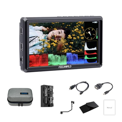Image of FEELWORLD S55E 5.5 inch DSLR Field Monitor 3D LUT Compact Full HD 1920x1152 IPS Video Assist Peaking Focus with 4K60Hz HDMI 8.4V DC Inputs /Outputs Includes F550 4400mAh Battery,Tilt Arm,Sunshade