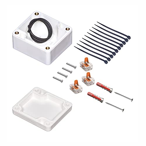 Anschlussdose ABS Gehäuse 65 x 58 x 35mm Abzweigdose Staubdicht Abzweigkasten Verteilerdose Verbindungsdose weiß mit Schraube Dübbel Dichtung Klemme und Kabelbinder von intervisio Cover