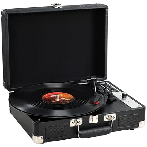 Hododou Vinyl Record Player Portable Suitcase Record Player Bluetooth USB Recording 3-Speed Turntables Built-in Speakers Belt-Driven LP Player Support AUX-in RCA Line Out Headphone Jack Audio Black Cover