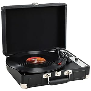 Hododou Vinyl Record Player Portable Suitcase Turntable Bluetooth USB Recording 3-Speed Built-in Speakers Belt-Driven LP Player Support AUX-in RCA Line Out Headphone Jack Audio Black