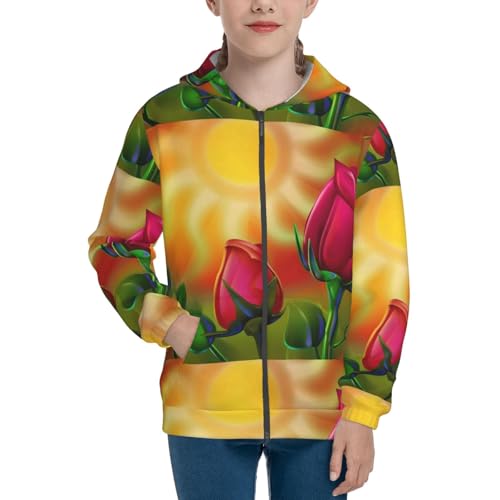 Rose Psychedelic Kids Pullover Hoodies Boys Zip Up Sweatshirts Girls Athletic Clothes with Pocket3
