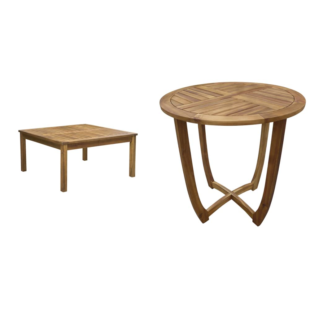 Perla Outdoor Acacia Wood Coffee Table, Teak Finish,Brown & Carina