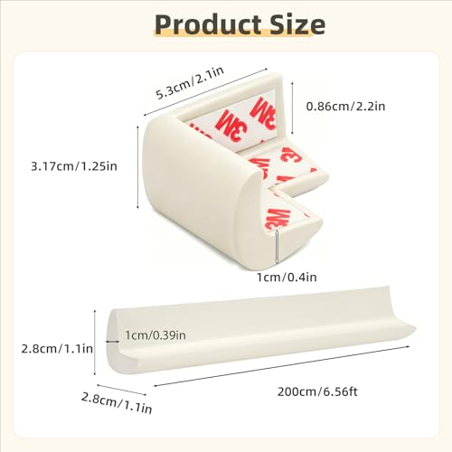 Image of Corner Protector Baby, Baby Proofing Edge Corner Protector, Waterproof Soft Foam Cushion with Adhesive Tape (6.6ft Edge + 4 Corners),Wall Corner Protector for Fireplace, Table, Stair, Cabinet(White)