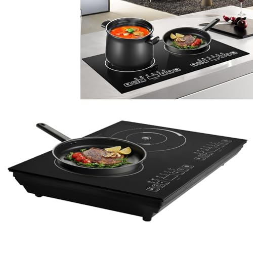 Electric Double Burner | Double-Head Induction Cooktop Touch Control,Portable Electric Hob 110V for Tin Foil Casserole Stone Pot Bibimbap