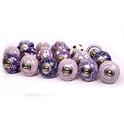 Sharvgun Lot de 10 boutons de porte en céramique violets et blancs pour tiroirs de commode de...