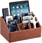 Organisateur de bureau en cuir PU, support de télécommande de luxe pour la maison, accessoires de bureau, caddy de table, organisateur de table de nuit (brun)