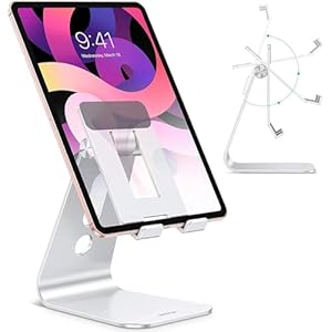 OMOTON Adjustable Tablet Stand for Desk, Upgraded Longer Arms for Greater Stability, T2 Tablet Holder with Hollow Design for Bigger Sized Phones and Tablets Such as iPad Pro/Air/Mini, Silver
