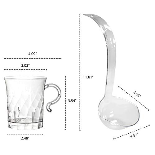 Party Essentials Hard Plastic 8 Oz. Swirled Coffee/Tea/ Party Cups With Handle, Clear, 10-Count+1 Punch Bowl(8 Qt.)+1 Ladle #TOP3