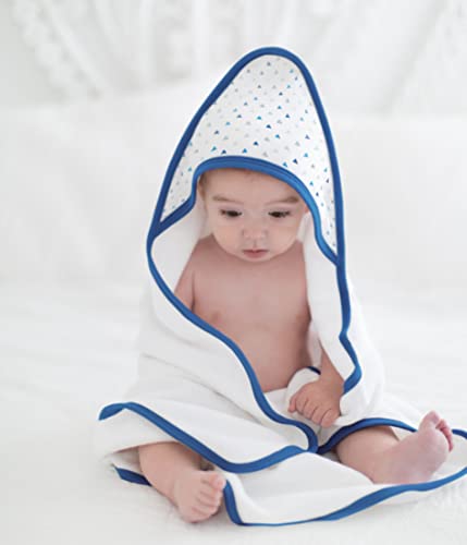 Image of SwaddleDesigns Cotton Terry Baby Hooded Towel, Tiny Triangle Shimmer, Blue