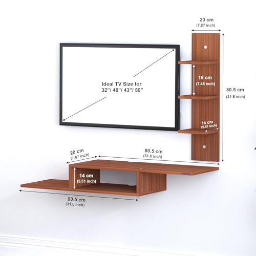 Image of Thomas Engineered Wood LED Light TV Unit Wall Mounted TV Unit Wall TV Stand TV Cabinet for Living Room, Set Top Box Stand - Walnut (D.I.Y - Do-It-Yourself) Ideal for Up to 43 inch Inches