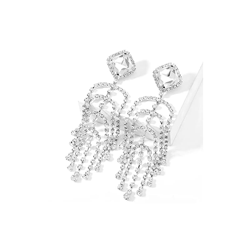 Wiwpar Long Chandelier Tassel Earrings Rhinestones Fashion Big Statement Chain Dangle Drop Earrings for Women Girls - Image 4