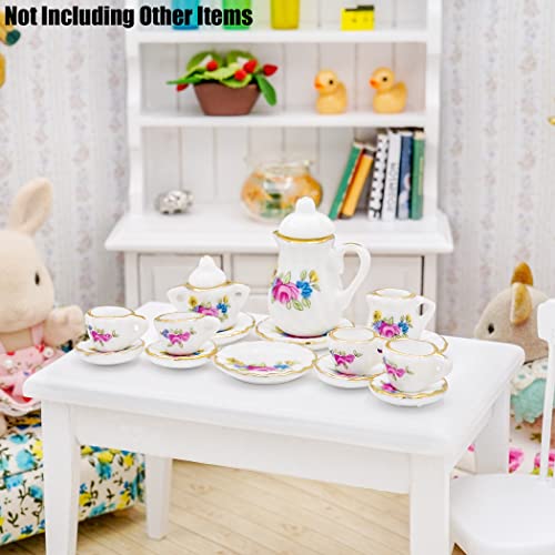 Odoria 1/12 Miniatura Conjunto de Chá Porcelana 15 Peças Decoração Acessórios para Casa de Bonecas,