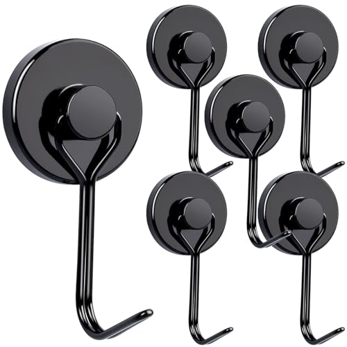 32MM 超?力マグネットフック, 6個セット 強力磁石 磁石フック ネオジム磁石 フック 強力マグネットフック 垂直耐荷重30kg 水平耐荷重10kg 防腐食 冷蔵庫 玄関 キッチン用 オフィス用 浴室フック お風呂 壁掛け用 キー ブラック