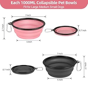   Kytely-Large-Collapsible-Dog-Bowls-2-Pack-34oz-Foldable-Dog-Travel-Bowl-Portable-Dog-Water-Food-Bowl-with-Clasp-Pet-Cat-Feeding-Cup-Dish-for-Traveling-Walking-Parking-PinkGrey