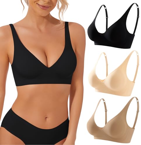 Image of Deep V Bra Low Cut Sexy Push Up Bralettes for Women Padded Comfy Smoothing Wireless Lifting Bras Seamless Bralette