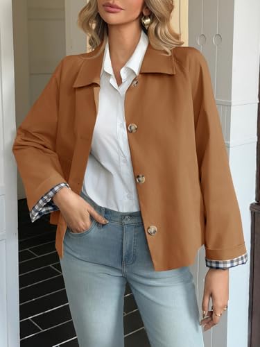 Image of Tankaneo Womens Cropped Trench Coat Lightweight Single Breasted Jacket Fall Windbreaker Fashion Outerwear