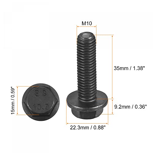 Image of uxcell Metric M10x35mm Hex Flange Bolts, 6pcs 10.9 Grade Carbon Steel Hexagon Head Screws