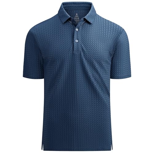 Esabel.C Bubble Men's Polo Shirts Short Sleeve Stretch Casual Jacquard Collared Golf Polo Shirts for Men