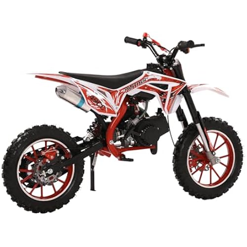 49cc Kids Dirt Bike, 2-Stroke Gas Power Motocross, Off Road Motorcycle, mini Dirt Bike for Kids, Pocket Motorbike with Front Rear Disc Brakes, Racing Max Speed 40KM/H (Red)