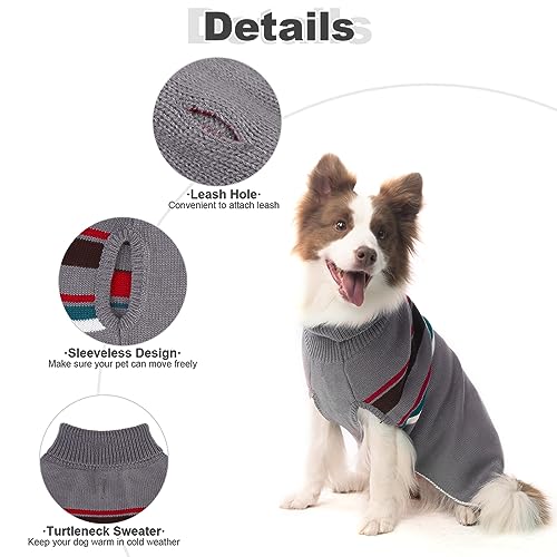 Image of PAWCHIE Dog Sweater - Warm Turtleneck Coat with Leash Hole, Stretchy Knitted Outfit for Small to Large Dogs and Cats, Grey XL